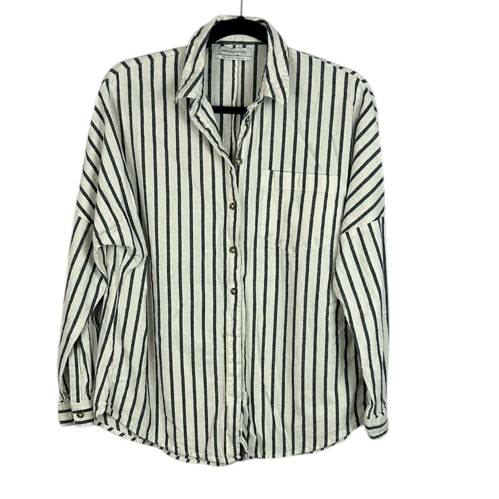 Urban Outfitters Casual Cotton Striped Long Sleeve Button Down Shirt Medium Grey